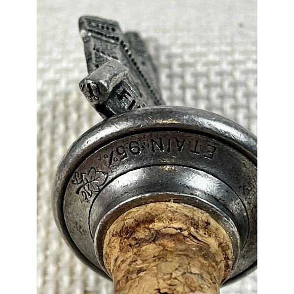 VTG Set of Two Pewter Italian Souvenir Cork Wine Bottle Stoppers Palazzo Aviano - Picture 5 of 11